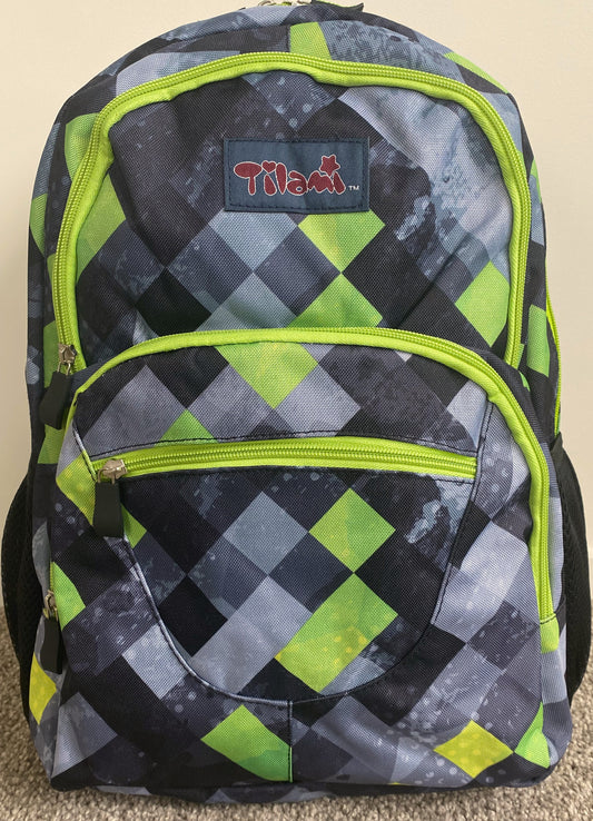 Green Checkered Backpack 17 Inch